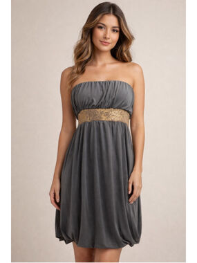 French Strapless Sequin Waist Evening Dress S,M,L